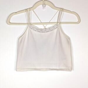 Aeropostale Seriously Soft Seamless Strappy Crop Tank Ivory Lace Trim M Y2K